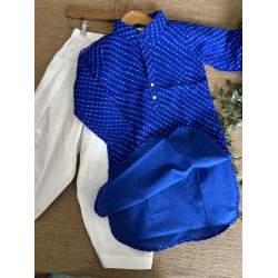 Boys' Blue Mothda  Kurta with White Pajama Set